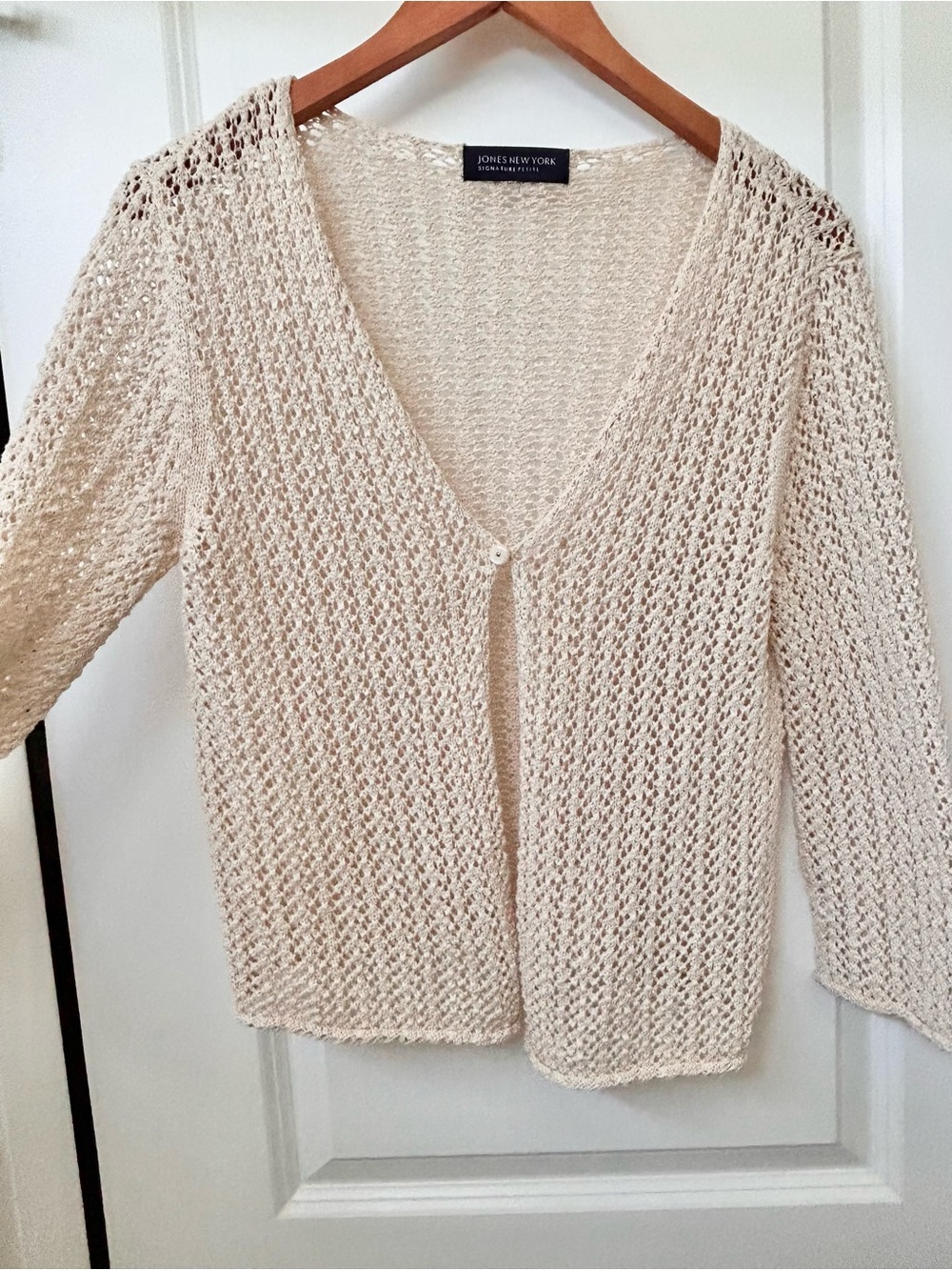 Jones New York Cream Open-Weave V-Neck Cardigan